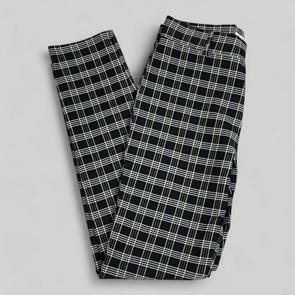 Active USA Women’s Black & White Plaid High-Rise Skinny Pants – Size Large